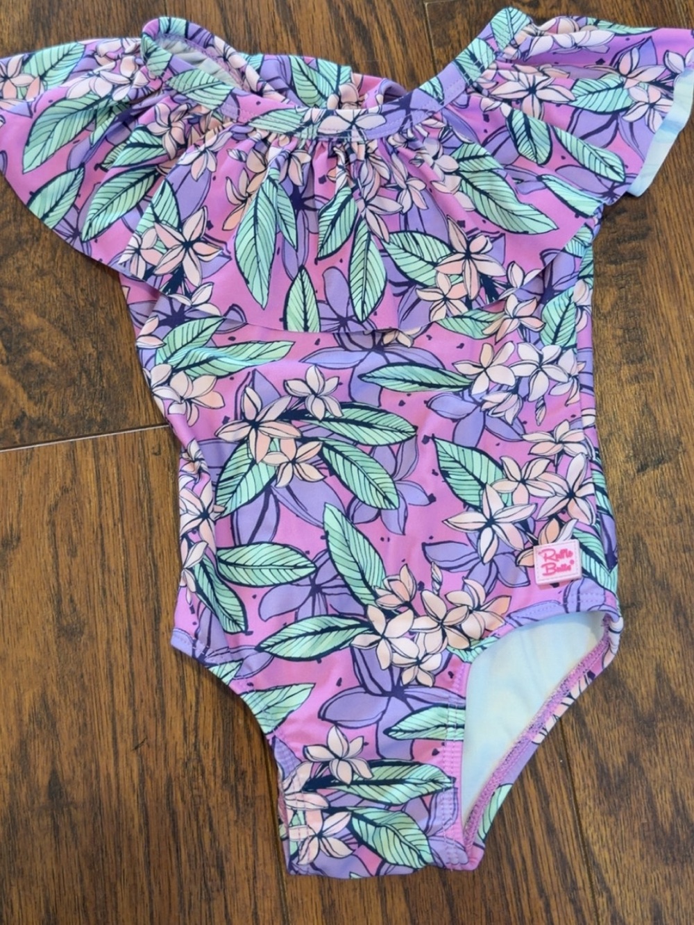 Ruffle Butts Toddler Floral Ruffle One-Piece Swimsuit - Purple & Mint